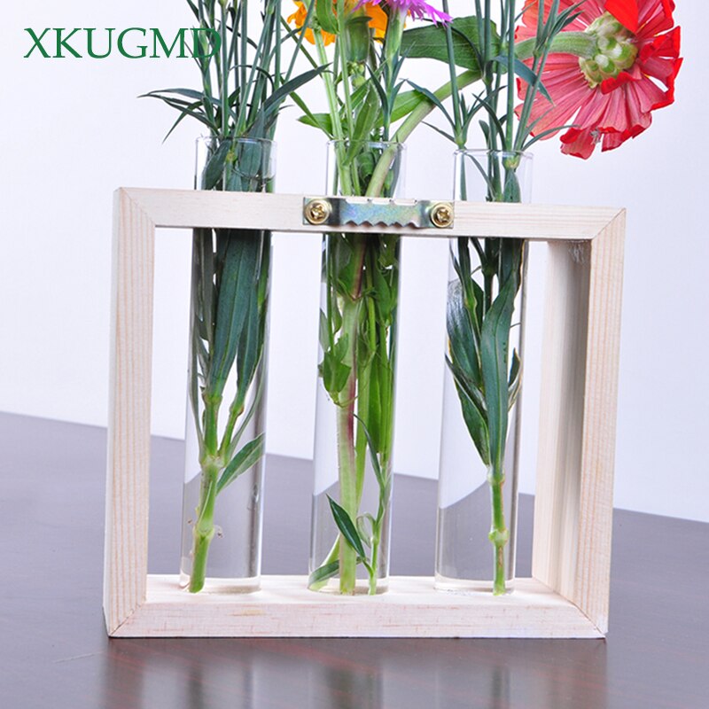 Vegghengende krystall glass reagensrør vase i tre stativ for blomster planter hjem hage kafé bar skrivebord dekorasjon blomsterpotte