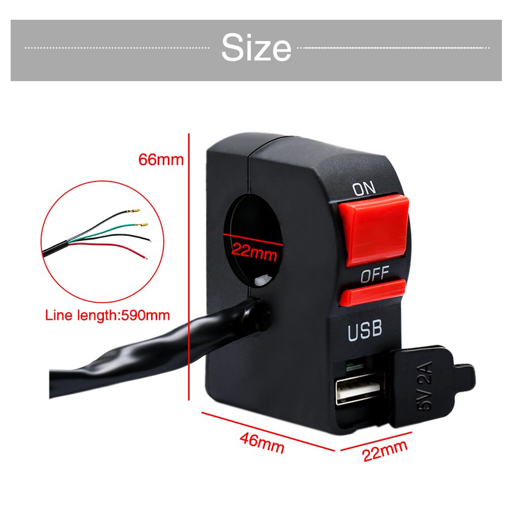 Aclonstar- 22mm 7/8 "Motorrad Lenker Schalter AUF/AUS-Geschmack Mit USB Ladegerät 4 Draht Anschlüsse für kawasaki KTM E-Fahrrad Quad