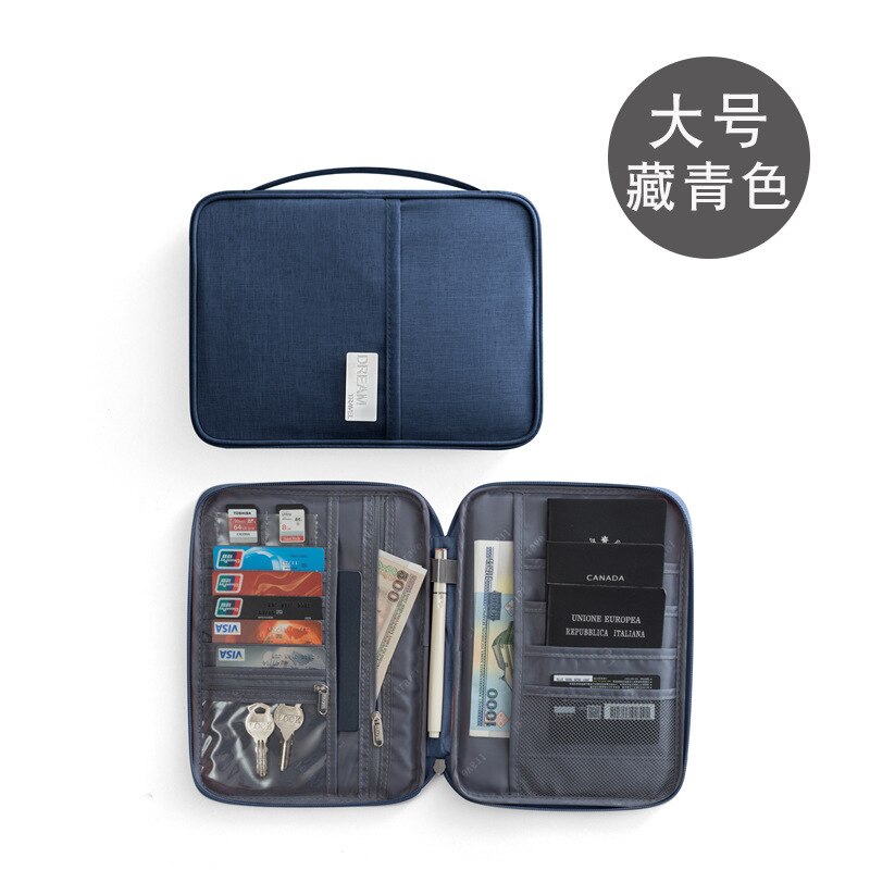 Multi-functional Business Passport Wallet Waterproof Dust Proof Travel Passport Holder Document Organizer Case: Navy Blue