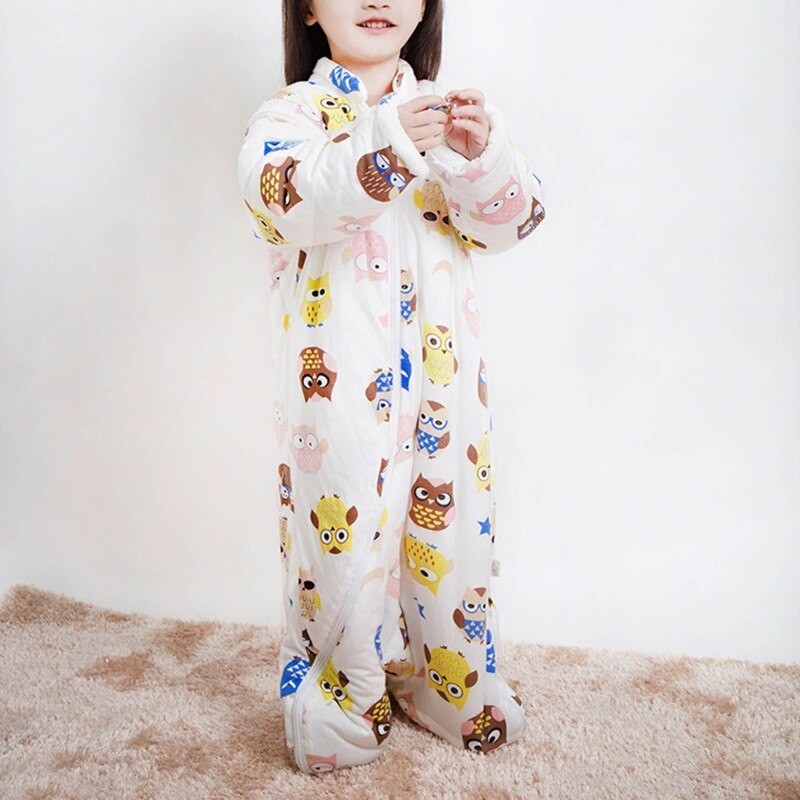 Quente macio bebê saco de dormir com destacável mangas compridas outono inverno algodão sleepwear infantil criança crianças sleepsack