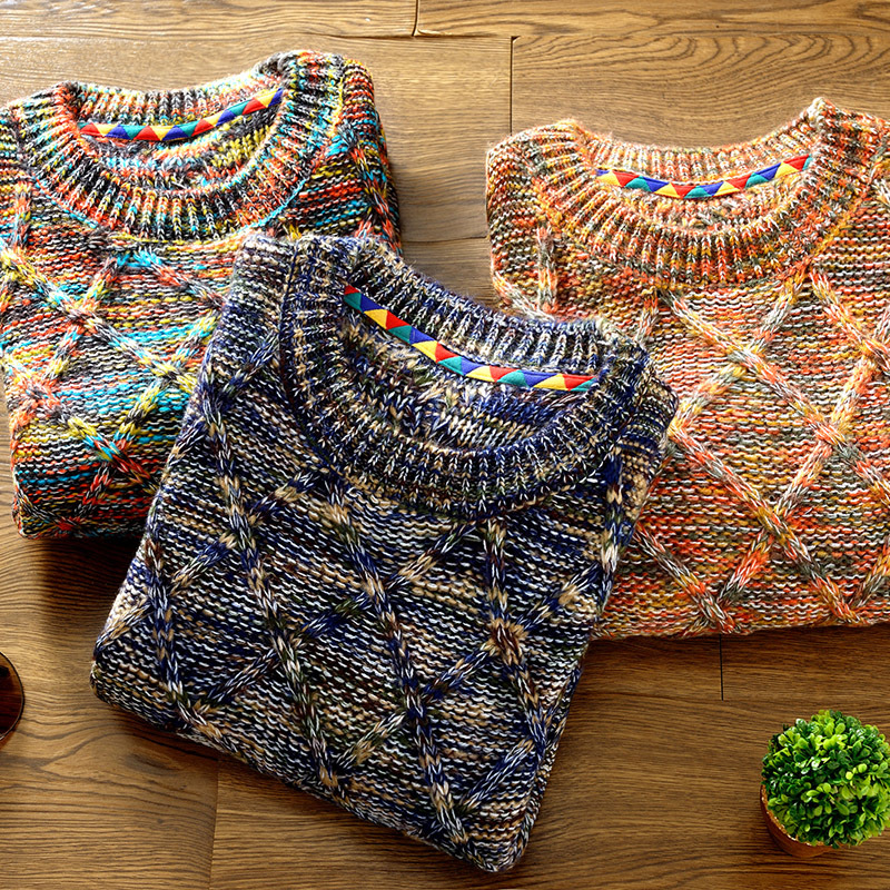 Zogaa tröja herr flerfärgad patchwork randig tröja herr o-ringad slim fit stickad jul herr tröja