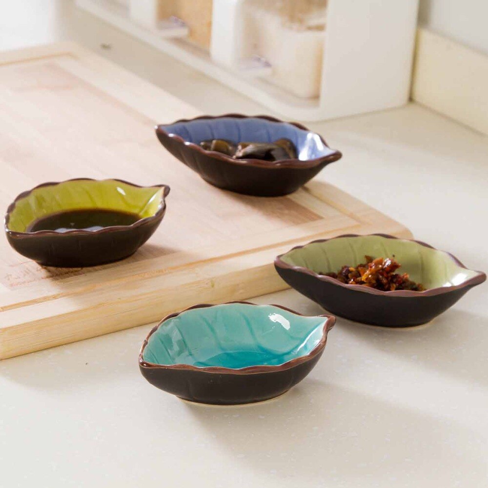 OTHERHOUSE Leaf Shape Ceramic Plate Seasoning Sauce Dish Snack Desser Plates Sushi Dishes Flavor Tray Kitchen Tableware Saucer