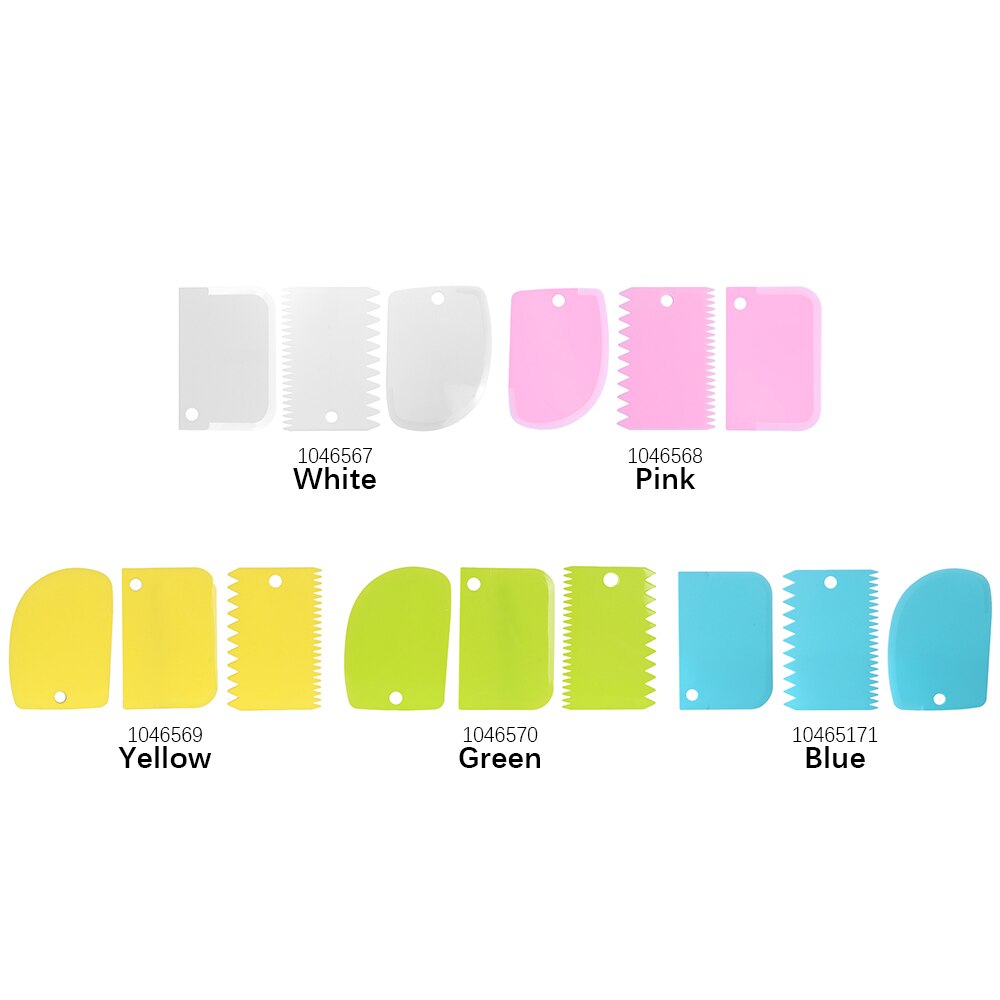 3pc bakgereedschappen, plastic deegmes, glazuur, fondantschraper, decoreren, glad, gekarteld, spatels, uitstekers, taartgereedschap