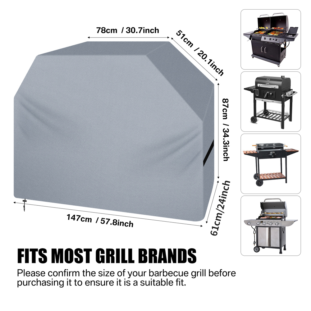 147x61x122CM BBQ Cover Gas Barbecue Cover for Weber BBQ Char Broil Outback Waterproof Heavy Duty UV Resistant Barbecue Covers: grey