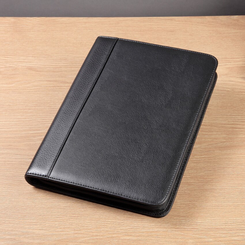 Business Zippered A4 Padfolio PU Leather Modern Portfolio with Calculator Pockets For Office Supply