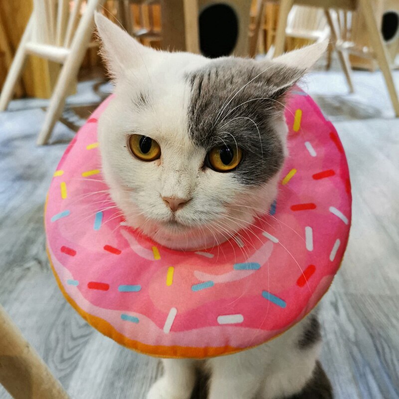 Haustier Hund Katze E-Kragen Erholung Einstellbar Baumwolle Mischungen Nacken Erholen Katze Donuts Gedruckt Elizabeth Kreis Schutz Kragen