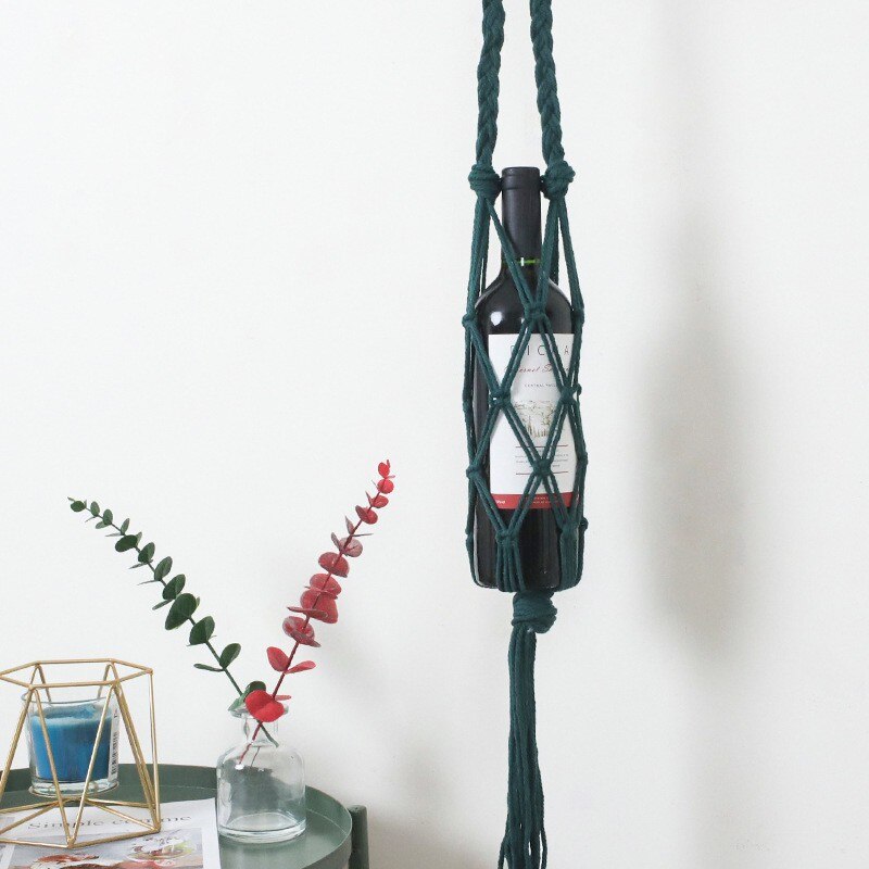 Portabottiglie per vino Macrame portaoggetti Boho per appendere bottiglie tasca a rete in corda intrecciata