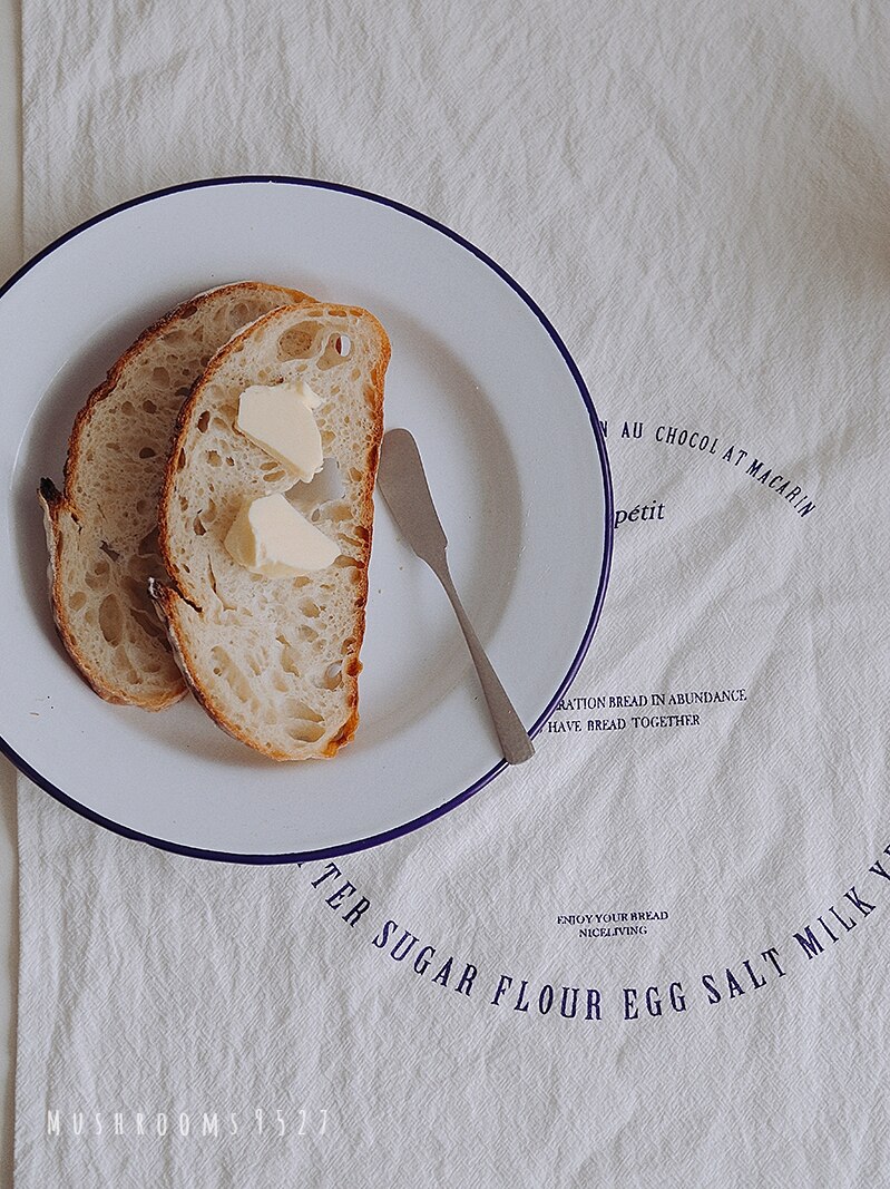 Nappe imprimée de Style coréen français anglais, serviette blanche avec fond de Photo