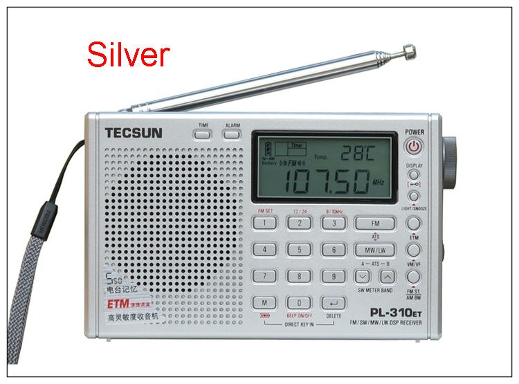Tecsun PL-310ET Full Radio Digital Demodulator FM/AM/SW/LW Stereo Radio Portable Radio For English Russian User: Silver