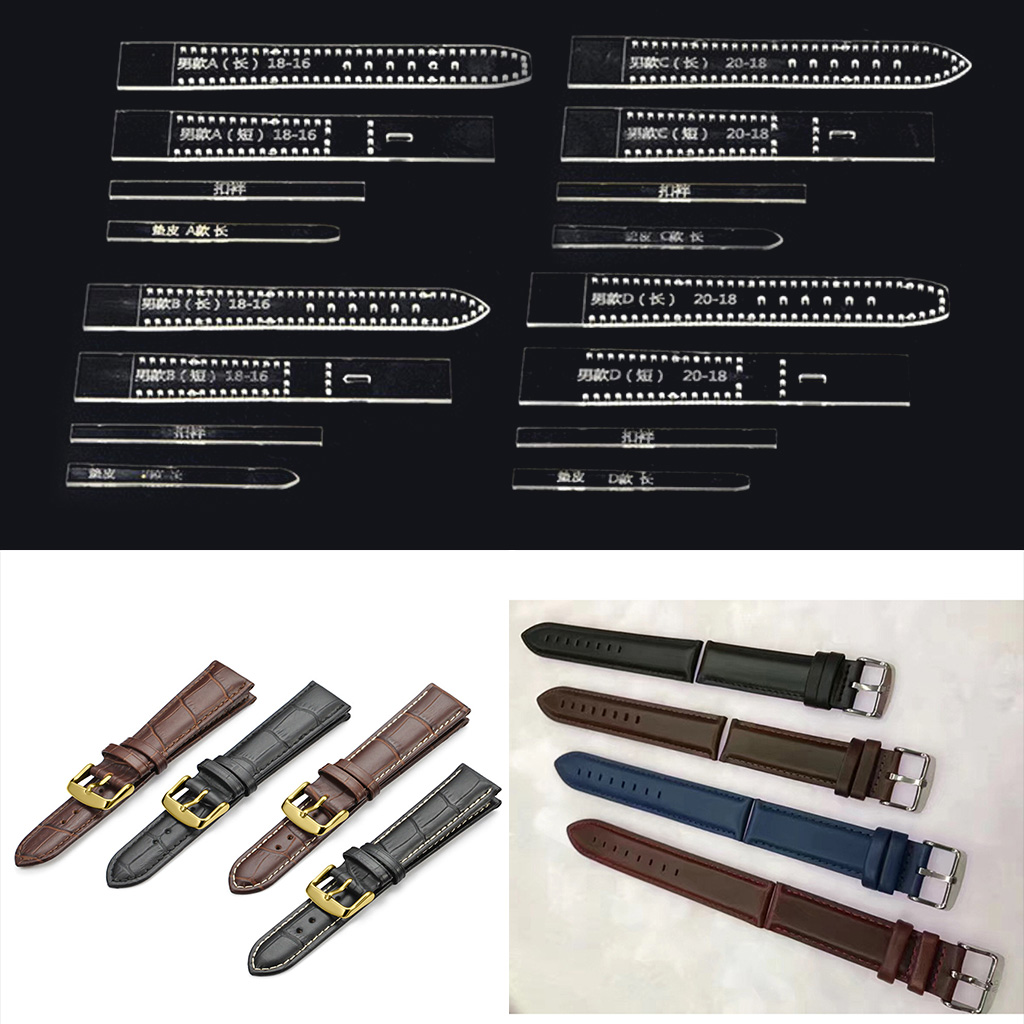 4 juegos de correa de reloj para hombres y mujeres, Cuero Acrílico, plantilla para artesanía, patrón para hacer pulseras de reloj DIY