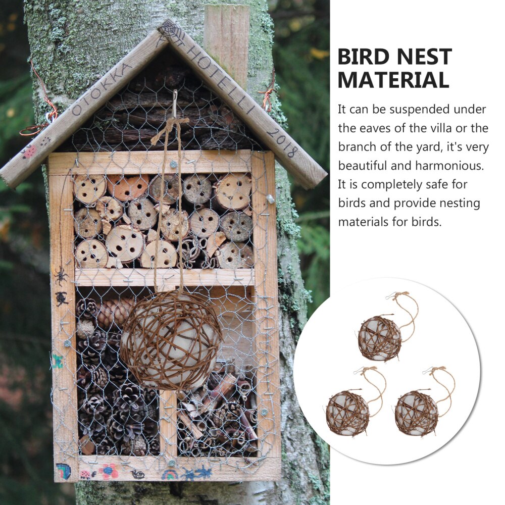 3PCS Outdoor Bird Nesting Material Wild Hummingbird Nest Bird Feeder Light Brown