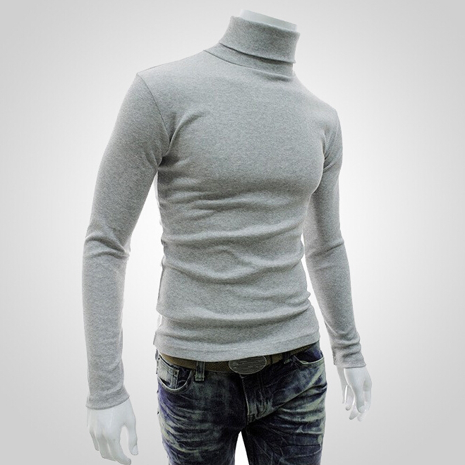 Mannen Winter Warme Katoen Hoge Hals Zwarte Trui Tops Turtelneck Trui: Grijs / XXL