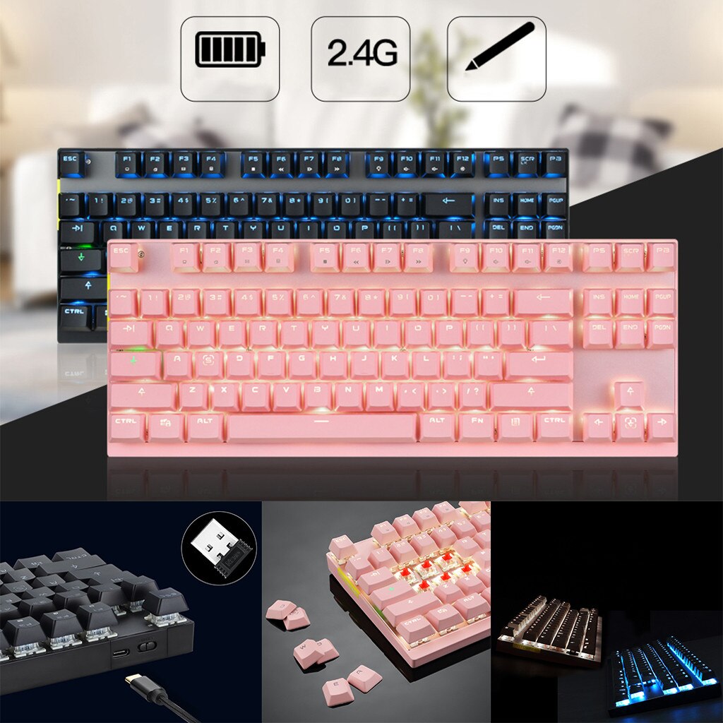 Teclado inalámbrico GK82 de 2,4 Ghz/con cable, dispositivo mecánico de doble modo, eje rojo, para escritorio, oficina, entretenimiento, ordenador portátil y Pc