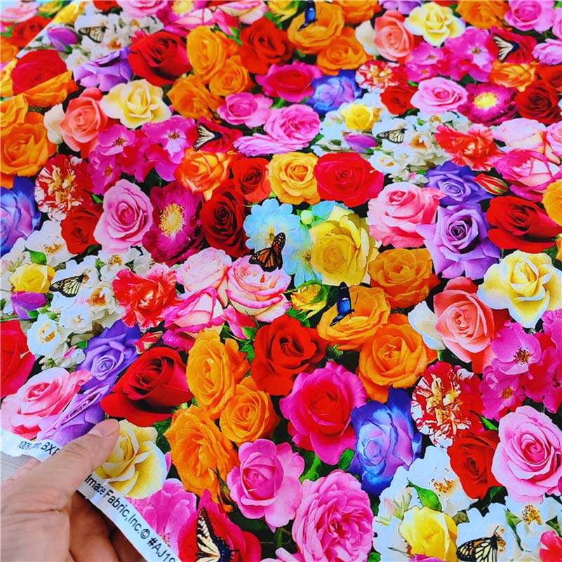 Cotton Fabric European Flower Oil Painting Pastoral for Sewing Clothes Dresses DIY Handmade by half Meter: CORAL RED