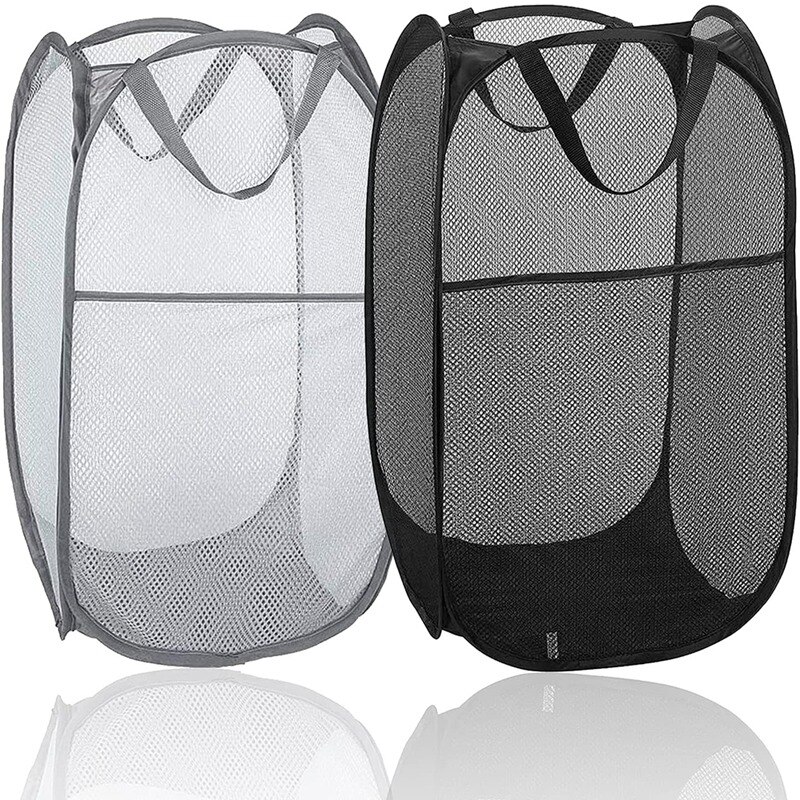 Folding Laundry Basket Mesh, Foldable Laundry Hamper, Portable Mesh Washing Laundry Basket Bag for Home Kids: Default Title