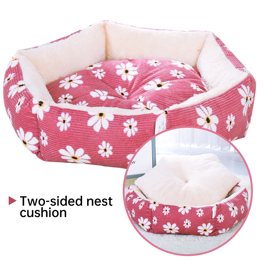 Chat maison animaux canapé hexagone chat lit chien lits pour animaux de compagnie pour moyen petit oreiller été tissu sommeil nid panier tapis de lit pour animaux de compagnie