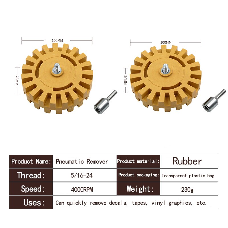 Rubber wheel, rubber grinding wheel, tire polishing wheel Removing Rubber Eraser Wheel 4in Car Decal Remover Pad and Adapter