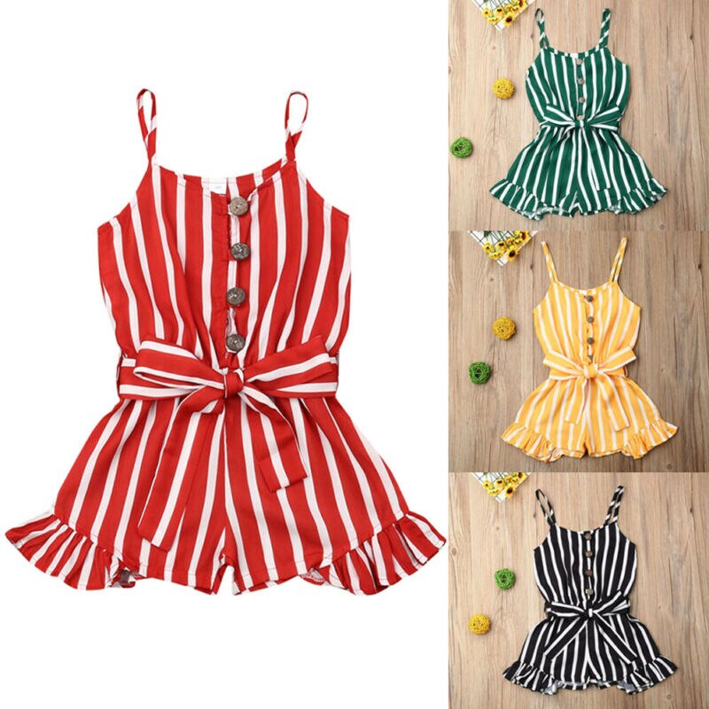 3-8 år smålåve låve baby jente klær ermeløs stripe romper jumpsuit sommerantrekk lekedress