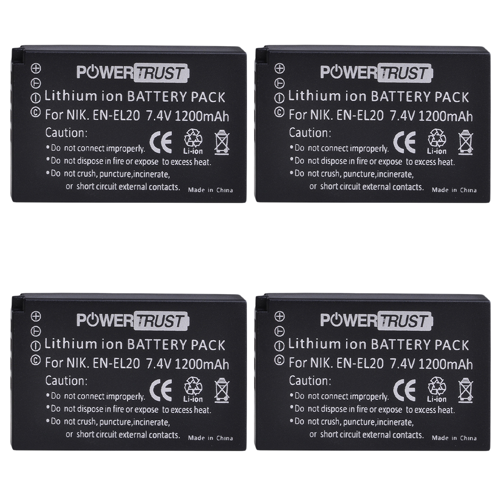 Nei -el20 en-el20a el20 en el20 batteri + lcd usb dobbel lader med type c-havn til nikon coolpix  p1000 nikon 1 j1, j2, j3 nikon 1 aw1: 4 batterier