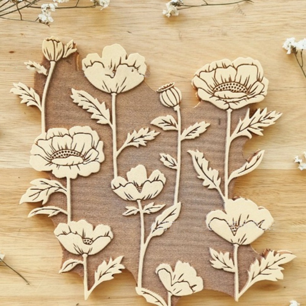 Floral Stamps Wooden Plant Stamp Decorative Handmade Flower Art Craft Wood Stamps Scrapbooking Paper Herbarium Stamp: DEEP BLUE
