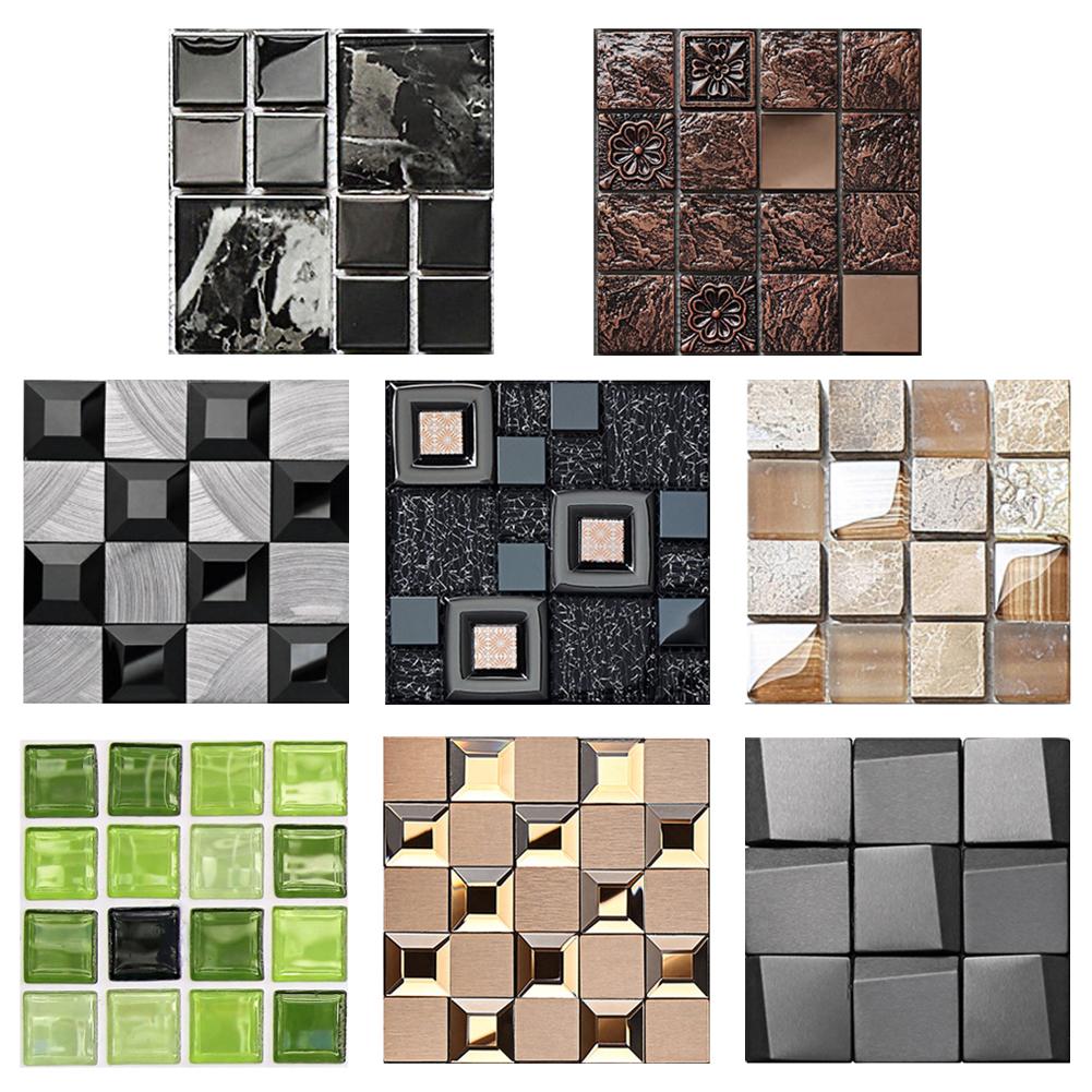 10pcs Mosaic Tile Wall Sticker PVC Waterproof Tiles Decals Kitchen Decor Self Adhesive 3D Mosaic Art Accessories
