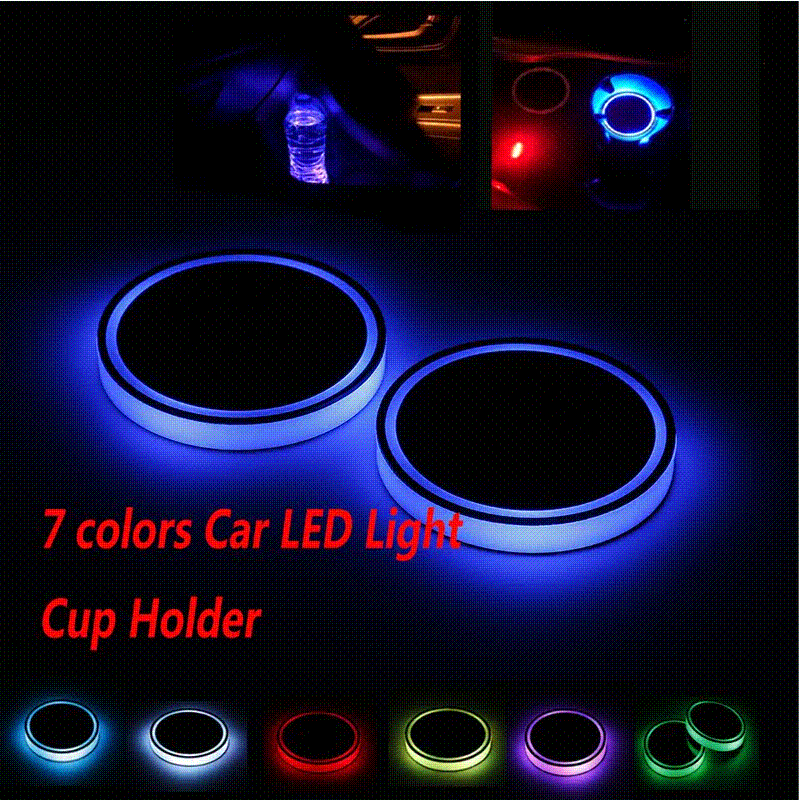 2X Auto Led Licht Bekerhouder Auto-interieur Usb Kleurrijke Sfeer Lights Lamp Bekerhouder Anti-Slip Mat Auto accessoires