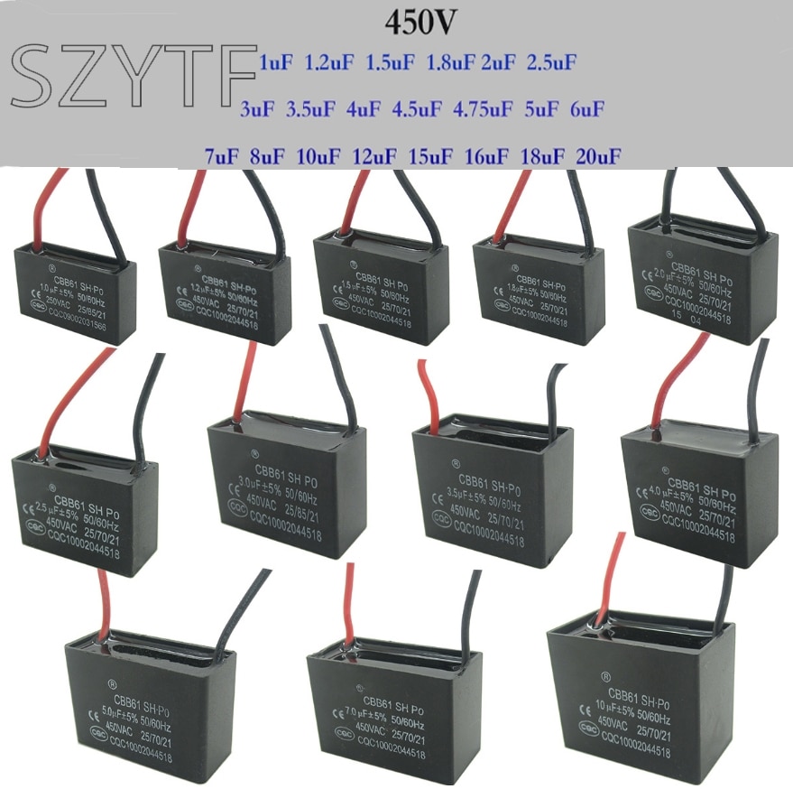 Cbb 61 blæser start kondensator 1uf/1.2uf/1.5uf/1.8uf/2.5uf/3uf/3.5uf/4.5uf/6uf/7uf/8uf/10uf/12uf/15uf/16uf/18uf/20uf 450v 2 stk