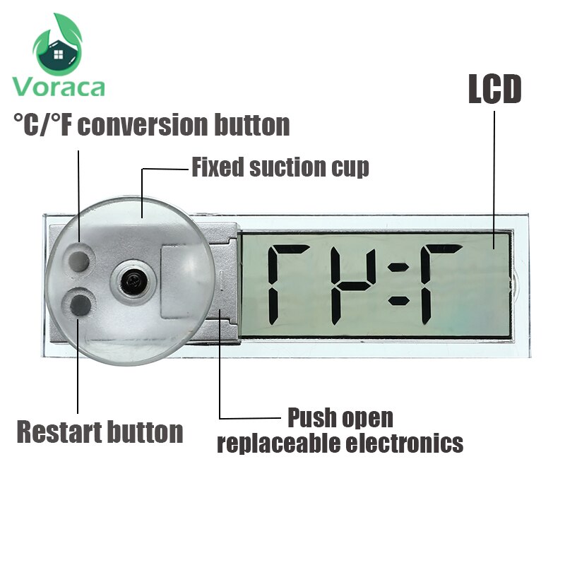 Horloge numérique pour voiture | Mini horloge numérique électronique, Mini Durable transparente LCD, horloge numérique de voiture, avec ventouse, décoration de maison universelle