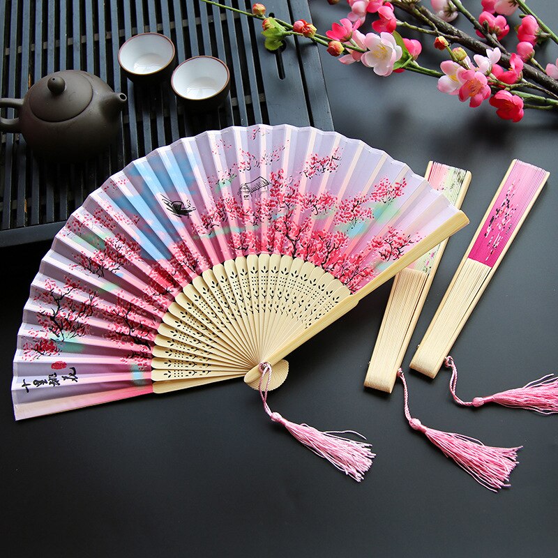 Éventail de danse classique chinois et japonais en soie, à tige en bois, de , , pour femme, décoration de la maison
