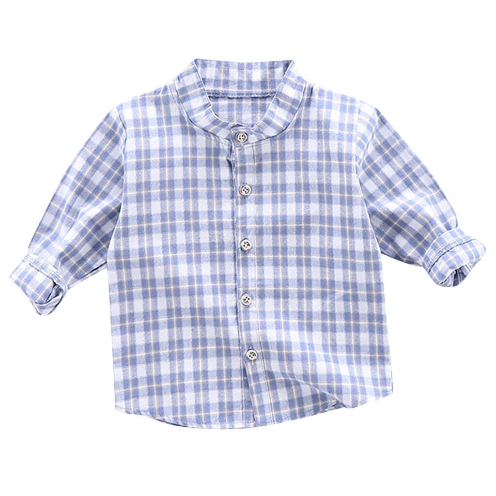 Chemises pour garçons en coton doux à carreaux, col rond, vêtements pour bébés garçons, manches longues, confortable, belle chemise pour hommes: Bleu / 24M