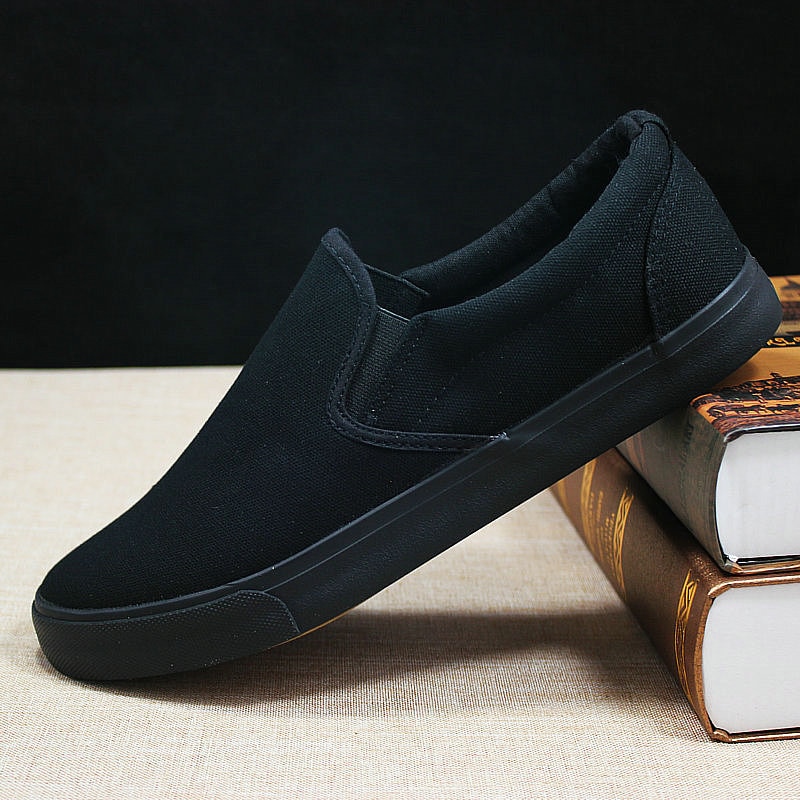 Lærred sko herresko alle sorte afslappet ensfarvet stor størrelse zapatos de hombre herre loafers tykke sneakers