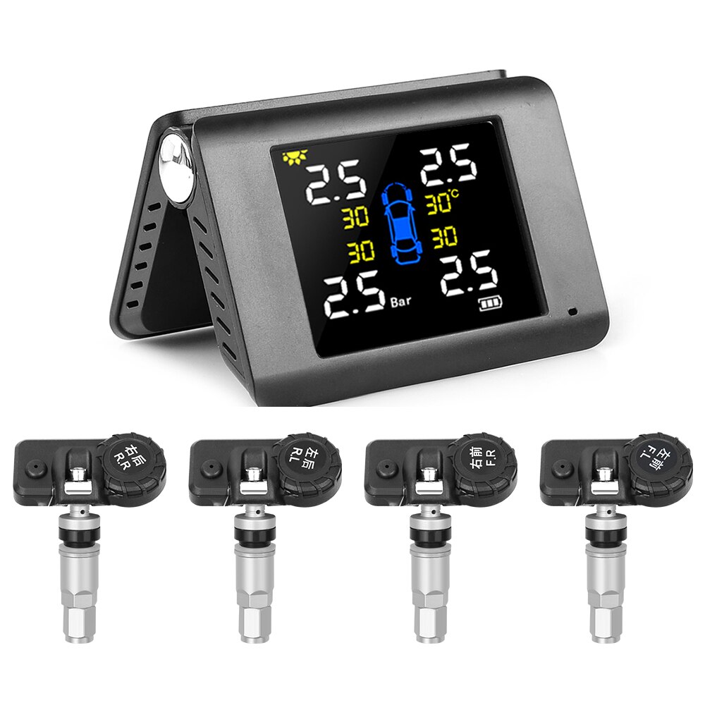 TPMS Solar Power Tyre Pressure Monitoring System with 4 Sensors LCD Real-time Display Car Tire Pressure Auto Alarm System: internal