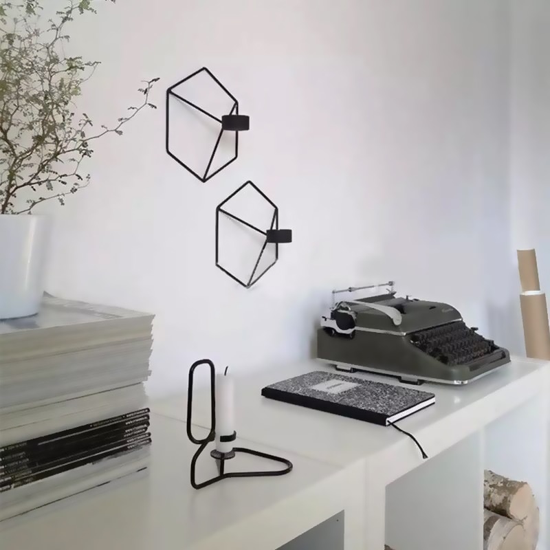 Enkel stil 3d geometrisk lysestake metall nordisk vegg lysestake sconce matchende lite telys skandinaviske hjemmepynt