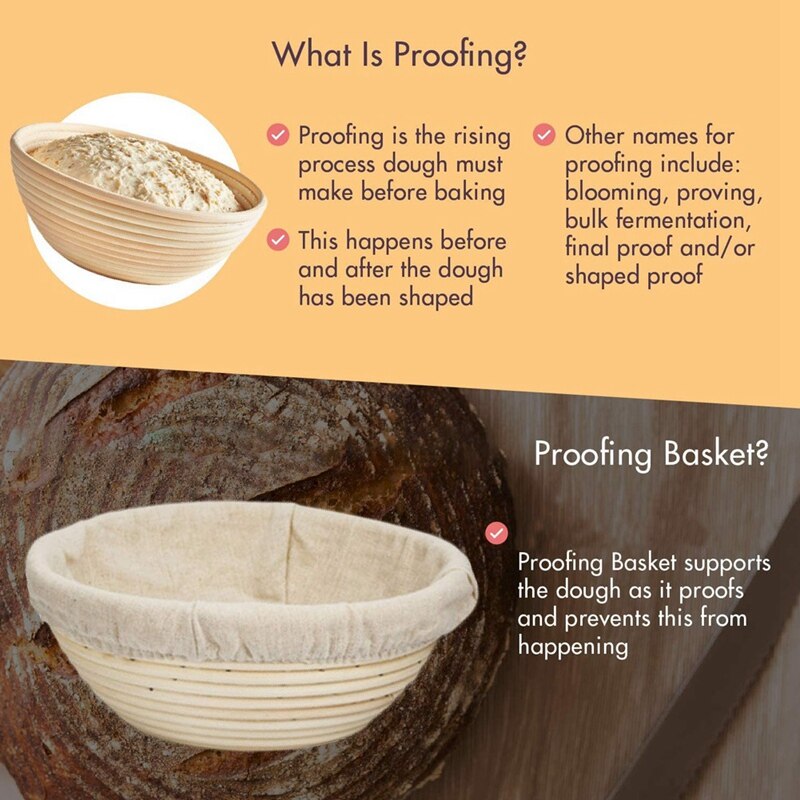 Bread Banetton Proofing Basket - Handcrafted 100% Natural Premium Rattan Proving Baskets and Silicone Brush Set