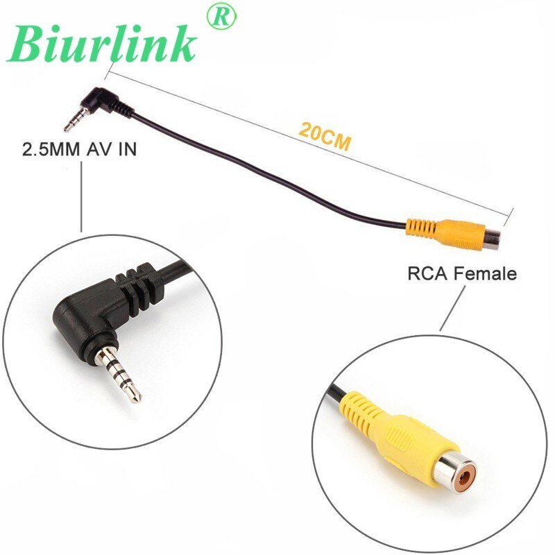 Biurlink 2.5MM AV-IN Adapter Cable 2.5MM GPS Navigator Reversing Camera Conversion Cable 2.5 Turn RCA AV Connector
