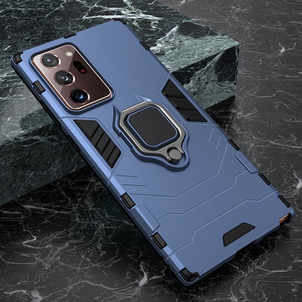 KEYSION Shockproof Armor Case for Samsung Note 20 20 Ultra Ring Stand Bumper Silicone Phone Back Cover for Galaxy Note 20 + Plus: for Note 20 Ultra / Blue