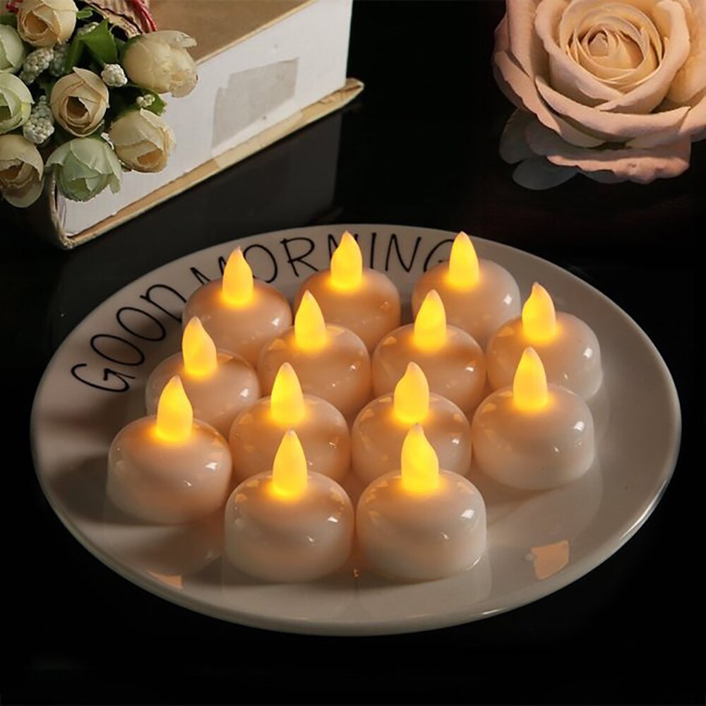 12pcs Waterproof Small LED Floating Candles Wedding Party Candle Lamp for Bath: Yellow