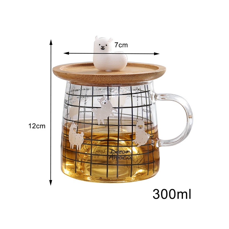 Leuke 3D Alpaca Glas Mok Met Bamboe Deksel, hittebestendig Glas Mokken Ochtend Mok Melk Koffie Thee Ontbijt Cup Voor