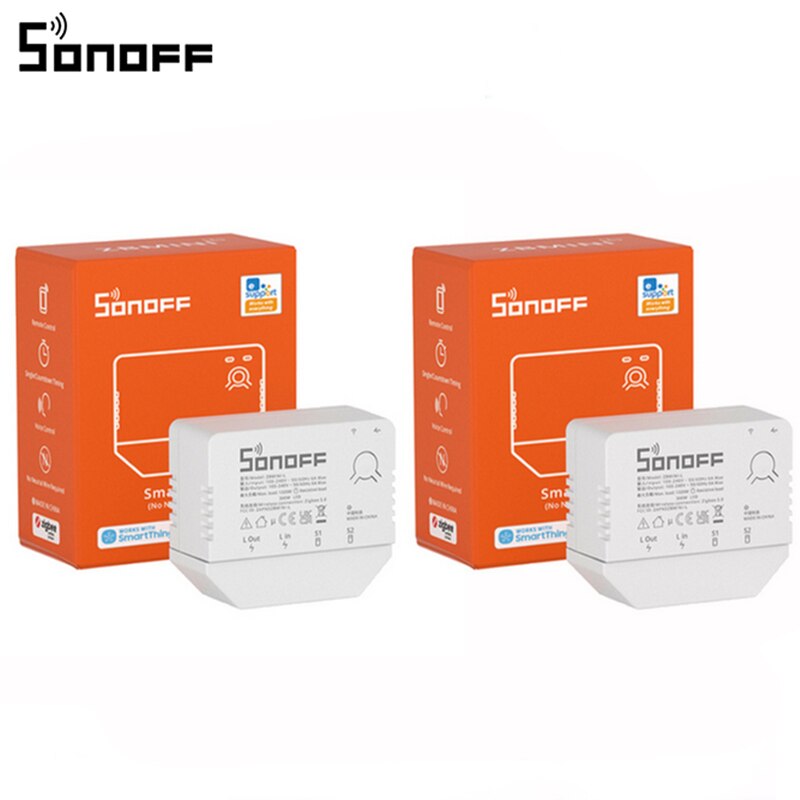 Sonoff ZBMINI-L Zigbee Mini Smart Switch 2 Way Control Wireless Switch No Neutral Wire Required, Support Ewelink APP Alexa Alice: 2PCS