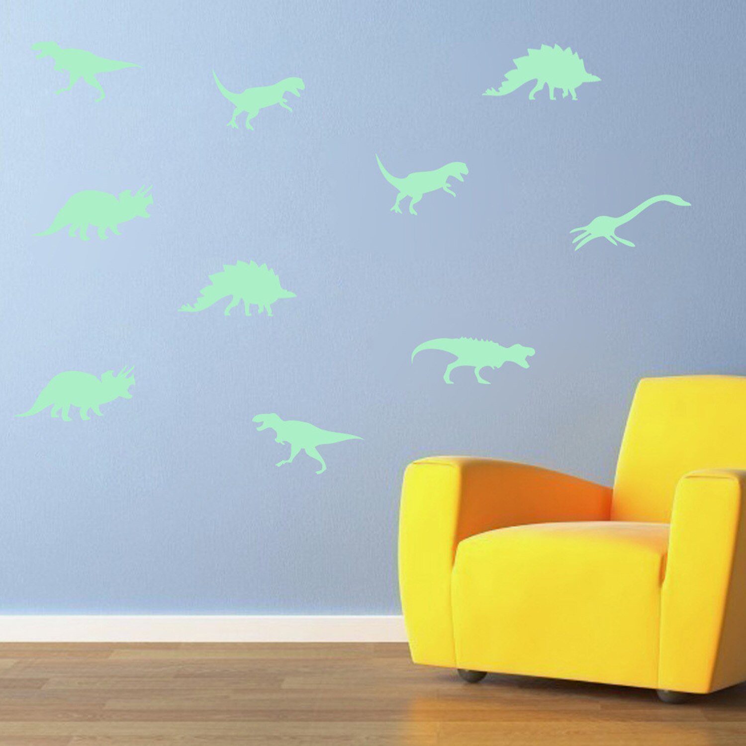 Kids 9PCS Reusable 3D Dinosaur Style Luminous Glow in the Dark Wall Stickers Noctilucent Window Flashing Decals Toy