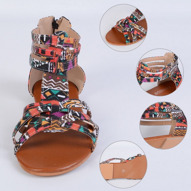 Bohème femme plage chaussures plates sandales à la imprimé mujer coloré femme plage sandales décontracté grande taille chaussures en plein air