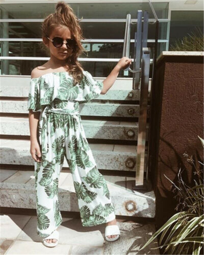 CANIS CALDO children 'tuta Del Bambino Del Bambino Delle Ragazze increspature foglia Floreale stampato Body e Pagliaccetti pantaloni Della Tuta Abiti casaul Vestiti