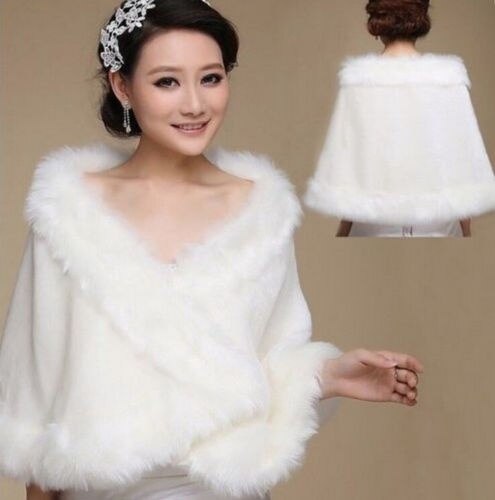 Ivory Faux Fur Wedding Shawl Wrap Shrug Bolero Bride Coat/Jacket