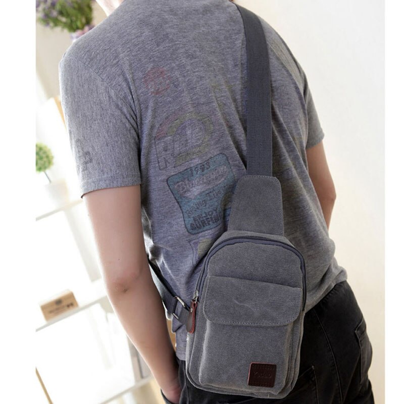 Small Chest Sling Bag Travel Hiking Cross Body Messenger Shoulder Casual Solid Canvas Bag Handbag