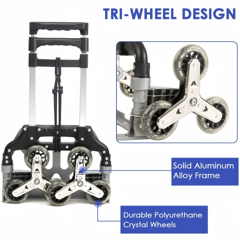 Remolque plegable portátil, carrito de aleación de aluminio, carrito de escalera plegable con ruedas, carrito plegado ligero para viaje y escalada para el hogar