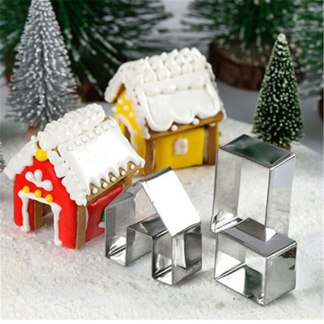 Jul pepparkakshus kakskärare set pepparkakor sugarcraft fräs kexform jul bakning konditorivaror: Ljusgrön