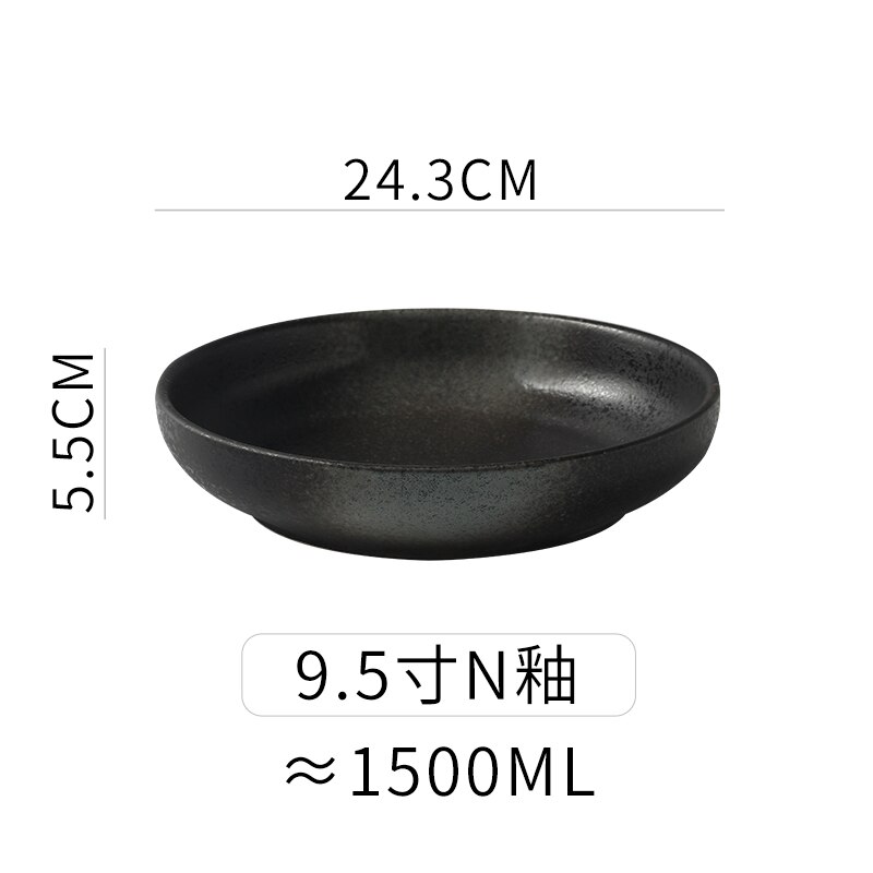 Plato de cerámica redondo negro mate, Platos poco profundos de alta gama para restaurante, plato occidental para carne, cocina, fruta, ensalada, Sushi, vajilla: a-1pcs9.5inch
