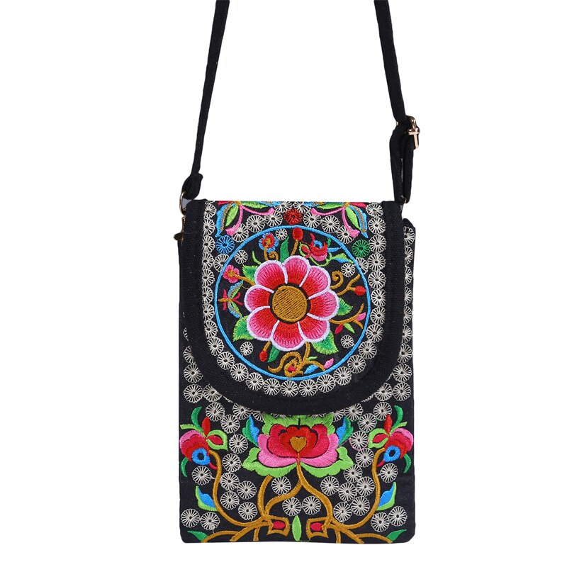 Damen-handytasche, umhängetasche, schultertasche, geldbörse, handtasche, beutel, ethno-stil, bestickte tasche, klapptasche aus Segeltuch, retro-stil: Typ 4