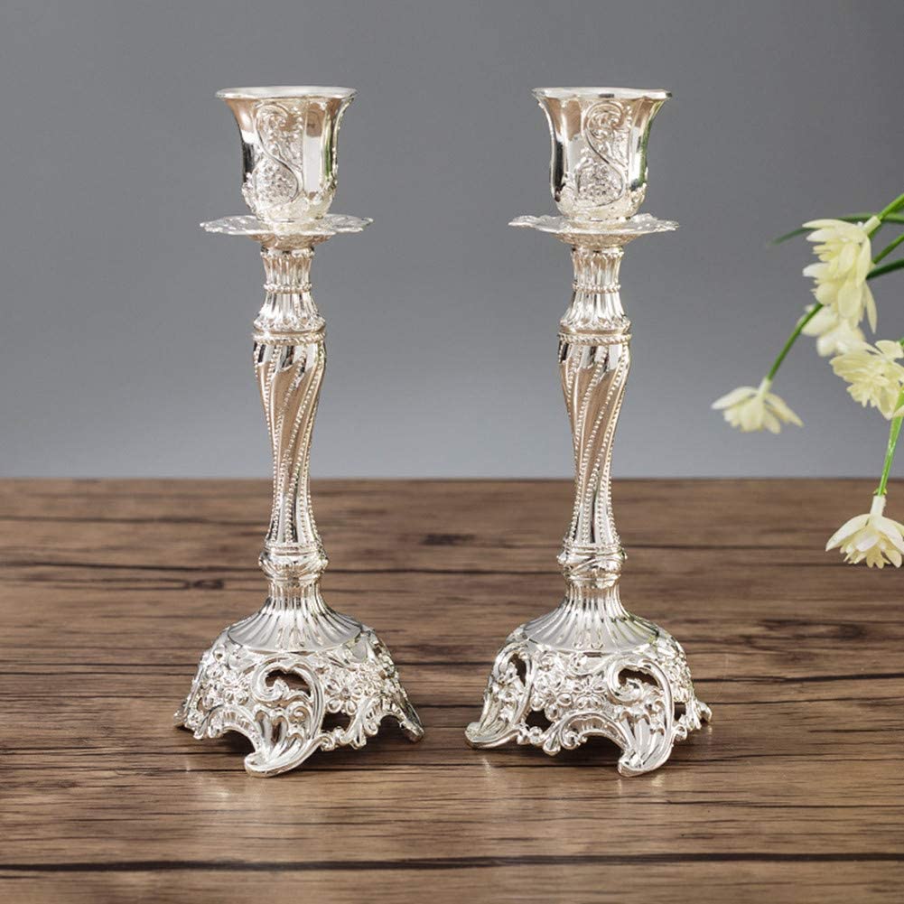 Candelabros chapados en oro para decoración del hogar, paquete de 2 candelabros de 18cm/7 pulgadas para velas cónicas de sabbat, para mesa de comedor: Silver 18cm 2pcs