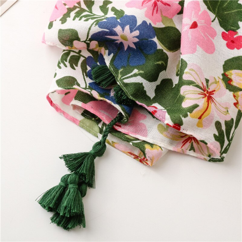 Foulard en coton imprimé de fleurs pour femmes, écharpe fine et respirante, longue, Hijab musulman, châles et enveloppes